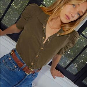 Nation LTD Olive Button Down Puff Sleeve Shirt